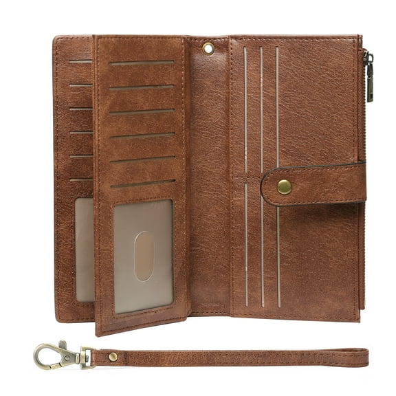 GOIACII Women's Wallet RFID Blocking Ladies Wristlet Clutch Large Capacity Credit Card Holder Leather 4 ID Window