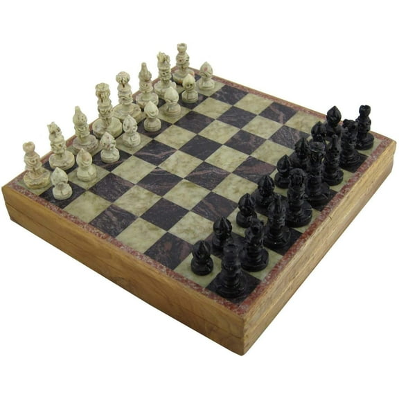 Marble Stone Art Unique India Chess Pieces and Board Set 8 X 8 Inches