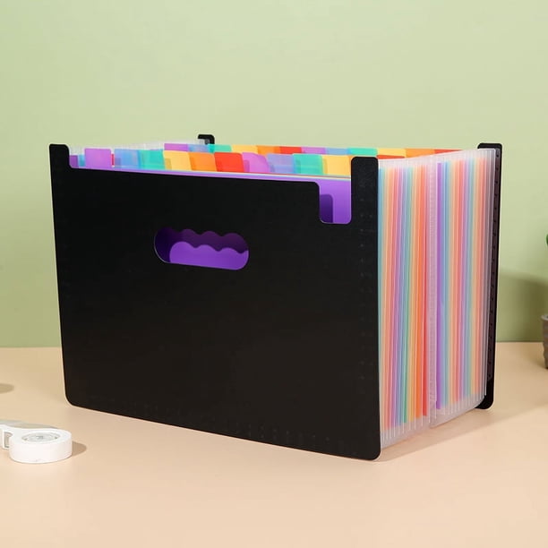 Zhuge Organizador de archivos en acordeón de 2 piezas, carpeta de archivos expandible con 25 bolsillos, soporte para documentos tamaño carta A4, arcoíris negro