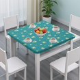 thumbnail image 3 of Teal Daisy Flower Yellow Blooms Pattern Square Fitted Tablecloth with Elastic Edge,Square Table Cover,Washable Elastic Table Cover for Home Kitchen Party Decor 36"x36", 3 of 6
