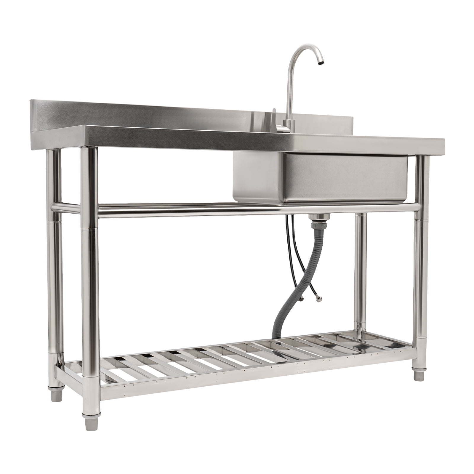 Dwellnix Commercial Stainless Steel Utility Sink, 201 Steel with 360° Rotatable Faucet & Filtration Basket, Adjustable Feet & Storage Shelf, Suitable for Home, Kitchen, or Garage
