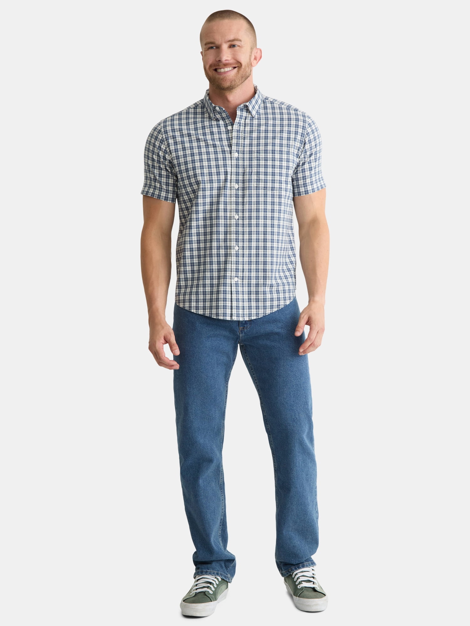 George Men's & Big Men's Classic Fit Short Sleeve Button-Up Poplin Shirt, Sizes S-3XL