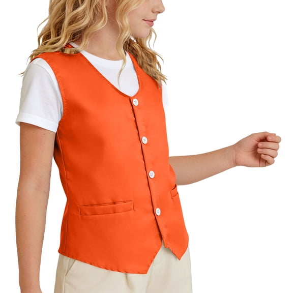 Ceisia Kids' Button-Front V-Neck Uniform Vest Multi-Color Pack Orange 9-10Years Gifts for Father