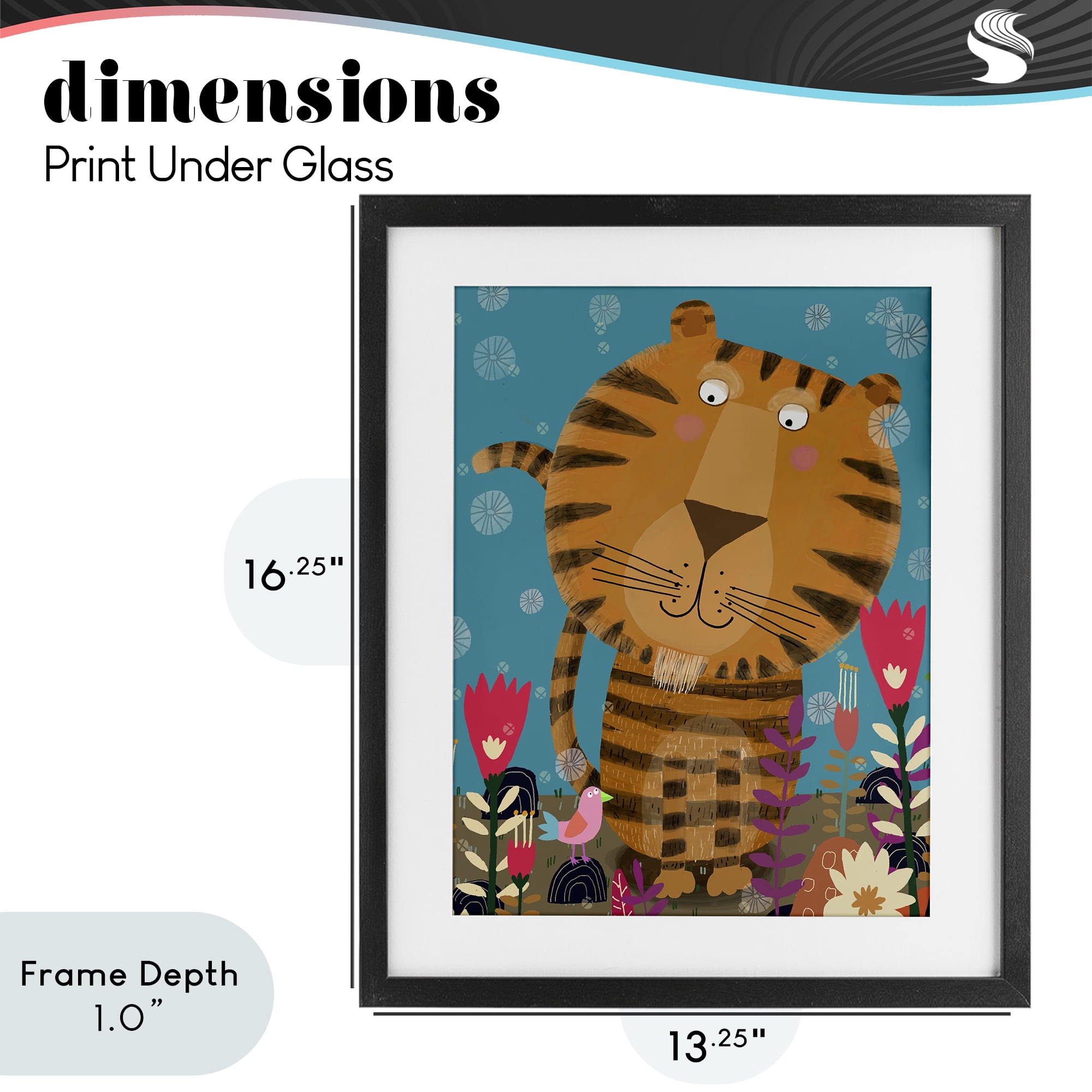 Stupell Industries Boho Tiger & Flowers Black Framed Print Under Glass, design by Carla Daly
