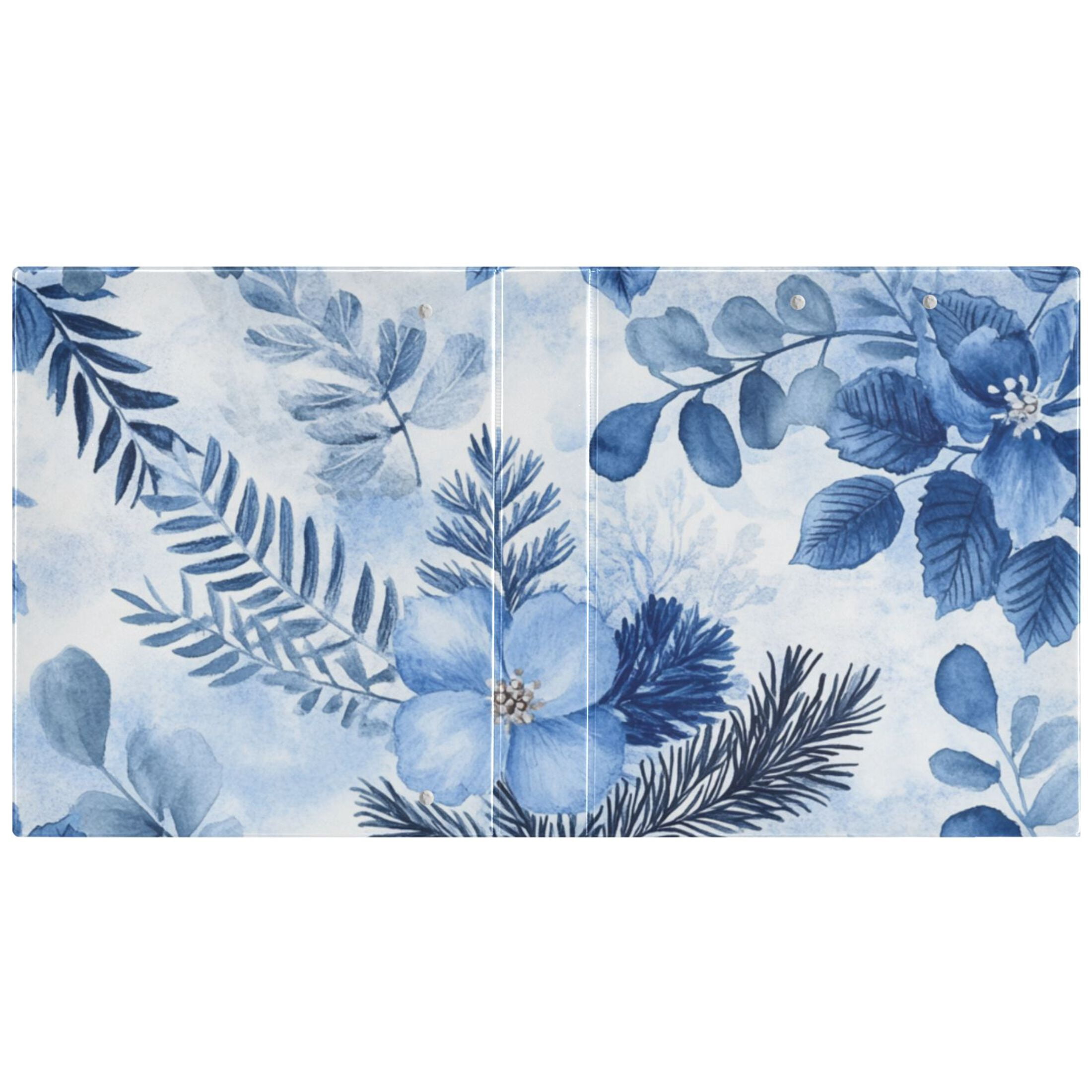 Blue Flowers and Leaves 3 Ring Binders 1.5 inch Hardcover File Folders with Interior Pockets A4 Size Organizer for School Office Hospital