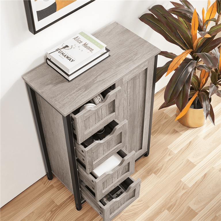 SMILE MART 32.5 Height Wooden Bathroom Floor Cabinet Storage Organizer  with 4 Drawers, Gray