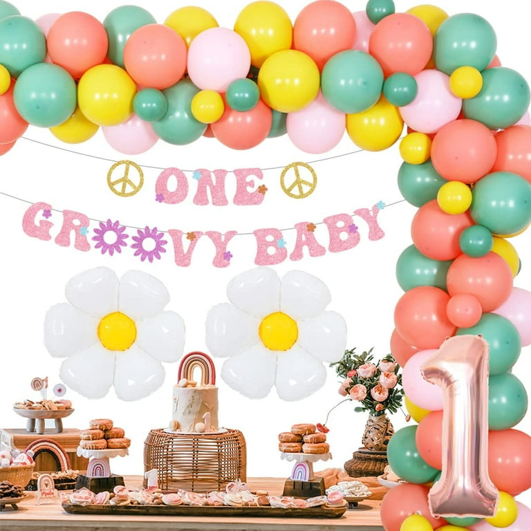 Retro Daisy Paper Garland, Birthday Decoration, Baby Shower Banner