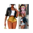 thumbnail image 3 of Opperiaya Women?s Shiny Metallic Shorts High Waist Ruffle Trim Short Pants, 3 of 10
