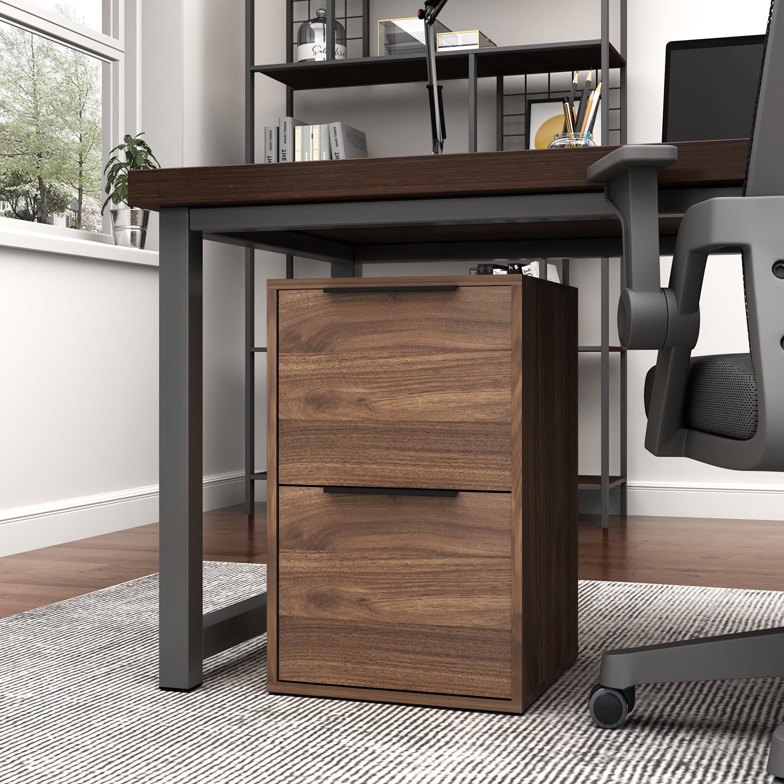 Marcree Wooden 2 Drawer File Cabinet, Wood Vertical Filing Cabinet for Letter Size Filings, Under Desk Small Filing Cabinets for Home Office, Walnut