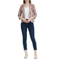 thumbnail image 3 of INSPIRE CHIC Women's Striped Blazer  3/4 Sleeves Casual Open Front Notched Lapel Blazer XL Brown Coffee, 3 of 9