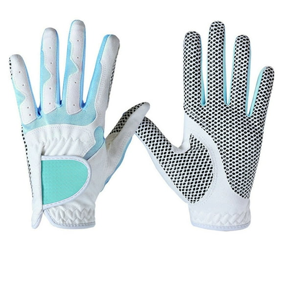 relayinert 1 Pair Golf Gloves Women Anti-slip Microfiber Elastic Breathable Mitten White Blue 18 Size