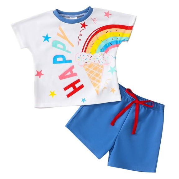 Toddler Boys Short Sleeve Cartoon Prints T Shirt Tops Shorts Child Kids Gentleman Outfits