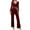 #456-Wine, variant on ICHUANYI Womens V-neck Pajamas Long Sleeve Sleepwear Top with Pants Super-Soft Solid Lounge Sets