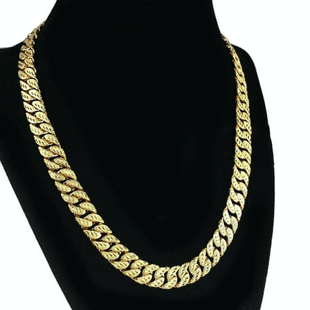 Men's 18K Gold Plated Cuban Chain Diamond Dust Diamond Cut Hip Hop Necklace 30" Inch