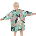 thumbnail image 3 of Boston Terrier Floral Flowers Blanket Hoodies for Kids 6-13YR Oversize Wearable Blanket Hoodies for Boys Girls Teens, 3 of 7