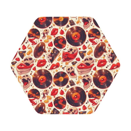 

Matuu Skull rock record music heart for Cup Coasters Set of 6 Leather Coasters Desk Coasters for Office Measures 4” x 4” Hexagon