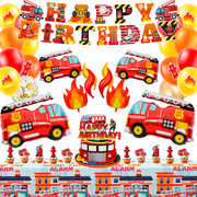 Fire Truck Party Decorations, 110 Pcs Firetruck Birthday Decorations - Fire Truck Party Balloons & Fire Truck Birthday Banner Cake Toppers Tablecloth etc Firefighter Birthday Party Decorations