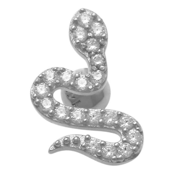 Anygolds 14K Real Solid Gold Cubic Zirconia Snake Ear Piercing, Cartilage Daith Helix Tragus Conch Rook Ear Post Stud  Earring Body Jewelry 18G - MBJ4356-CZW White Gold