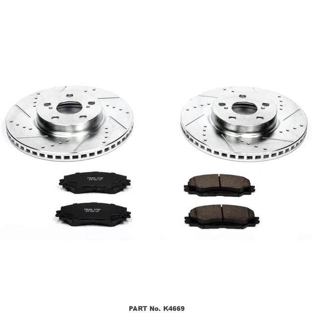 Power Stop Brake Kit K4669 1-Click Brake Kit; Carbon Fiber Ceramic Brake Pads; 10.83 Inch Silver Zinc Plated Cross-Drilled And Slotted Rotor; With Rotor/Brake Pad/Hardware