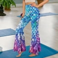 thumbnail image 4 of Xoenoiee Flared Yoga Pants for Women Tummy Control Flared Leggings Workout Pants High Waisted Bell Bottom Pants Slit Hem for Causal, Workout, M, Mermaid Fish Scales Print Blue Purple Gradient, 4 of 6