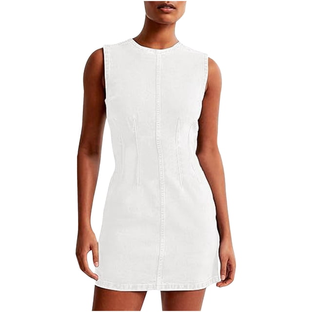 Vestidos Casuales Para Mujer Verano Mini Vestido Vaquero Ajustado Sin Mangas Para Mujer, Vestidos Vaqueros Informales Con Cintura Sin Mangas