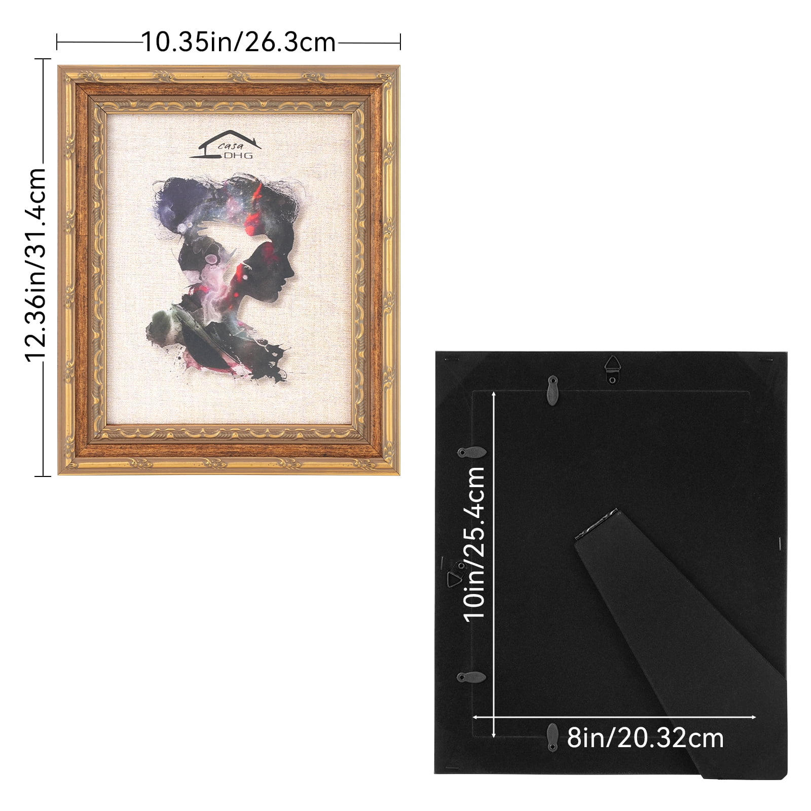 CasaDHG 2 Pack 8x10 Vintage Antique Picture Frames with Glass, Retro Design for Home, Office & Wedding Decor, Gold