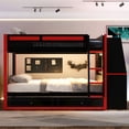 thumbnail image 3 of Mirightone Wood Full over Full Bunk Bed with Gaming Desk and LED light, Bunk Bed with Storage Drawers and Bookshelves, Full Bunk Bed for Adults Teens, Red+Black, 3 of 8