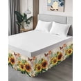 thumbnail image 4 of Watercolor Sunflower Butterfly Bed Skirt King Size 18" Drop Vintage Letter Texture Ruffled Wrap Around Bed Skirts Adjustable Elastic Bedskirt Dust Ruffle for King Size Bed, 4 of 7
