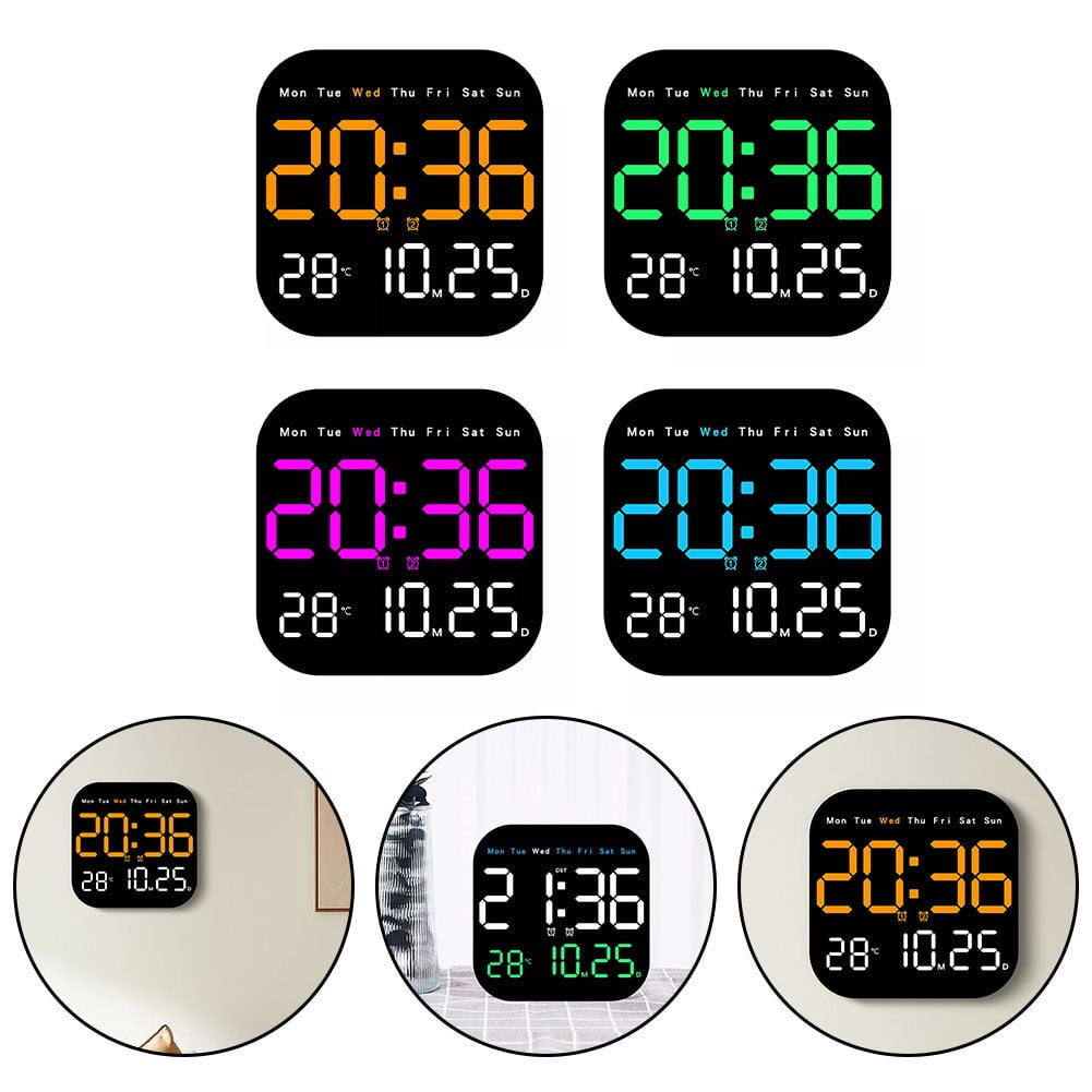 Digital Clock, 7.2" Display Digital Wall Clock with Remote Control, Adjustable Brightness Calendar Clock with Day and Date, Indoor Temperature, for Home, Office