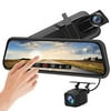 Backup Camera 10 inch Mirror Dash Cam Dual Lens Front Rear Dash Camera 1080P Full Touch Screen Video Streaming Rear View Mirror Loop Recording, Parking Monitor, Night Vision, Waterproof Rear Camera