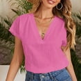 thumbnail image 2 of Womens Casual Solid Color Round Neck Short Sleeve Loose Tops Blouses, 2 of 6