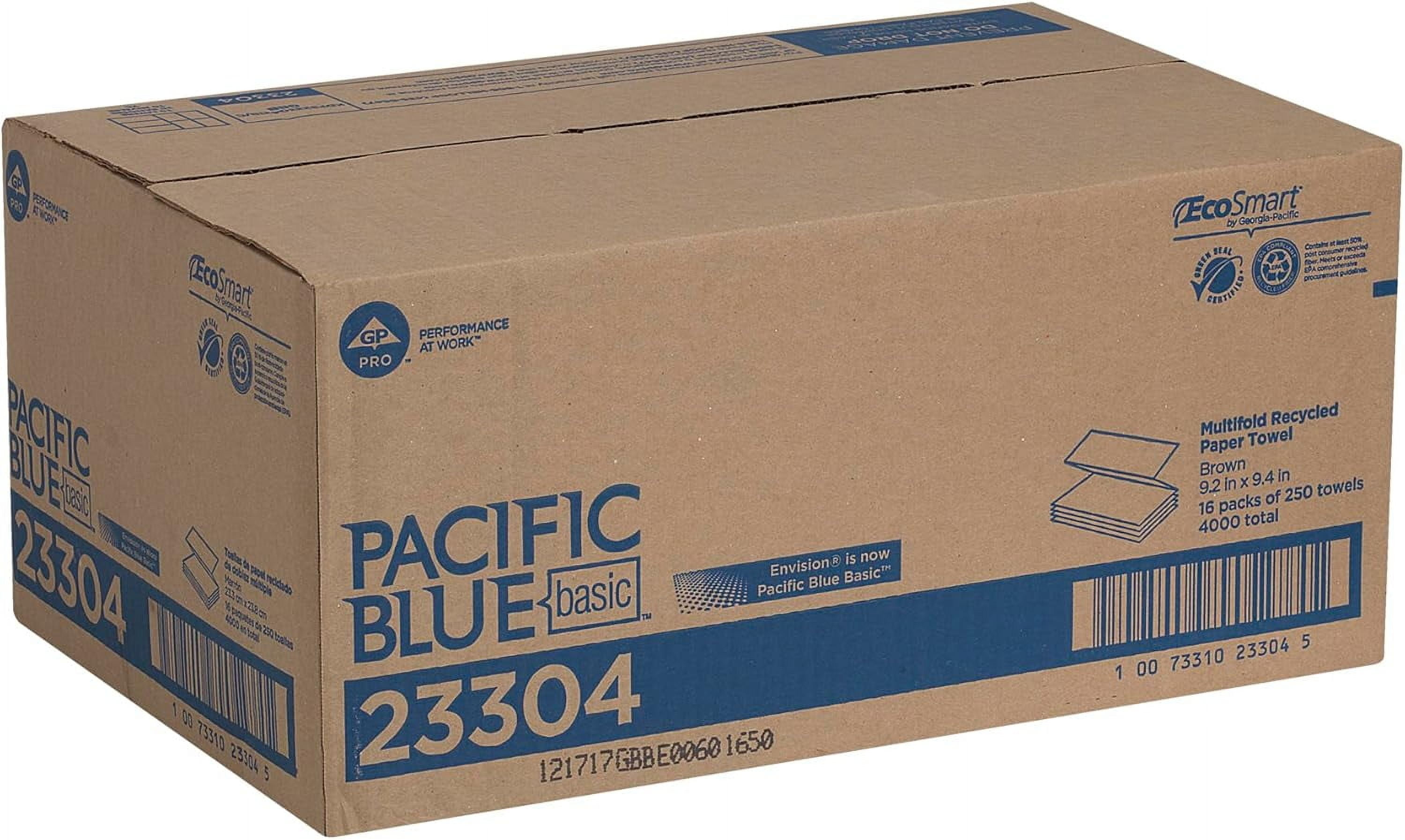 Pacific Blue Basic Recycled Multifold Paper Towels (23304), Brown, 250 Towels/Pack, 16 Packs/Case