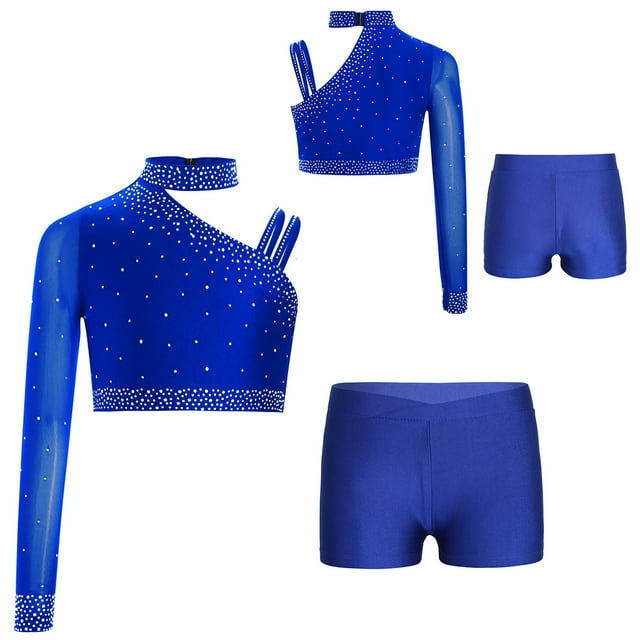 Manyakai Tenues de Danse Gymnastique pour Filles Costumes de Danse Jazz Latine Sport Athlétique Bleu 6
