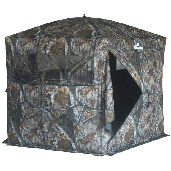 THUNDERBAY Gobbler Lodge 5-Side Hunting Blind 4 Person Ground Blind for Deer Hunting 300D Camouflage Pop up Quick Set Deer Blind