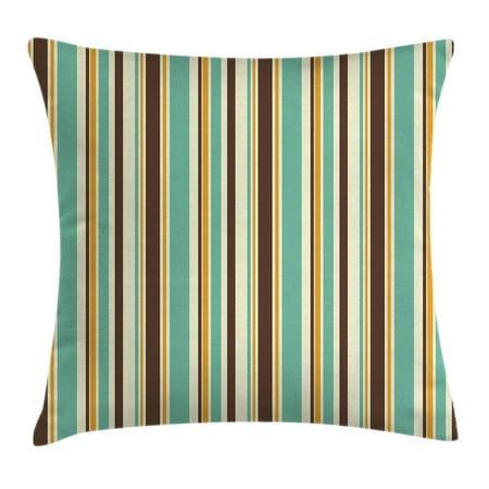 Triangle Home Fashions Lush Decor Striped Decor Throw Pillow Cushion Cover, Funk Art Nostalgic Lash Strokes with Earthen Tones Blow Fashion Graphic, Decorative Square Accent Pillow Case, 18 X 18 Inches, Brown Teal, by Ambesonne ()