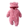 thumbnail image 2 of XIMIN Newborn Baby Heart Fleece Snowsuit, Cute Furry Bear Winter Outfits, Infant Girls Hooded Jumpsuit, Warm Zip Up Onesie with Bear Ears, 2 of 9