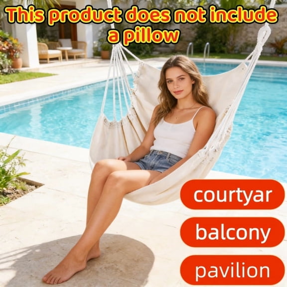 1pc Portable Outdoor Hammock Chair, Bright Striped Pattern Swing Hanging Chair With Reinforced Firm Ropes, Sturdy Comfortable Durable Leisure Hammock Swing Seat