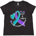 thumbnail image 3 of Inktastic Love and Care Suicide Prevention Awareness Ribbon and Hearts Women's Plus Size T-Shirt, 3 of 5