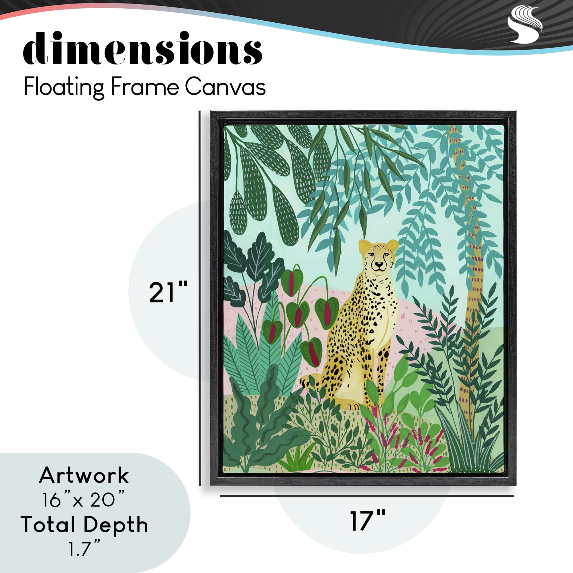 Stoic Leopard Tropical Forest Black Framed Floater Canvas Wall Art, design by Nabeela Rumi