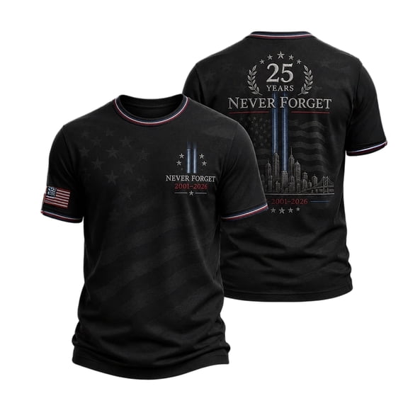 AHMOMEI Men's 9/11 25th Anniversary T Shirts Flag Printed Vintage Never Forget 911 Shirt Hope Patriotic Courage Sept 11 Memorial Shirt Blue M