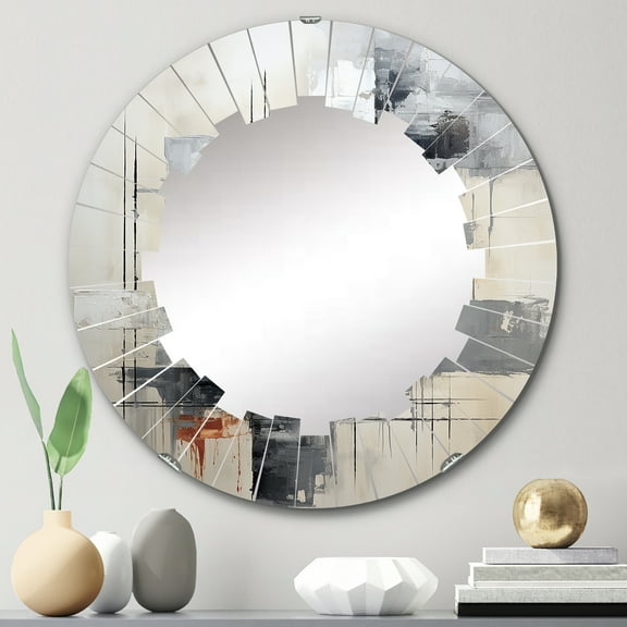 Designart "Simplified Compilation V" Abstract Collages Round Wall Mirror - Modern Oval Printed Decorative Oversized Mirror - Multiple Color Options