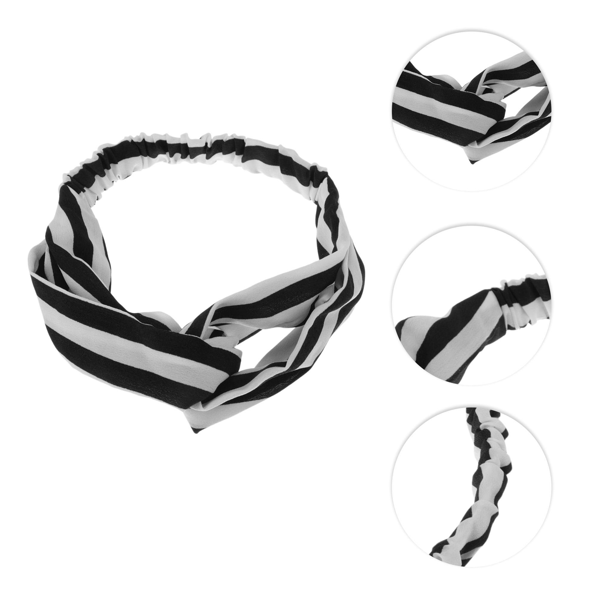 Unique Bargains Fashion Stripe Pattern Cross Elastic Hairband1 Pc White Black