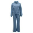 thumbnail image 4 of Two Piece Outfits for Women Long Sleeve Color Block Striped Zip Front Collar Sweatsuit Sets Wide Leg Pant Casual Fall Comfy Fashion Tracksuit Sets, 4 of 6