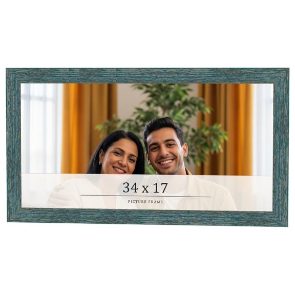 34x17 Frame Blue Rustic Barnwood Solid Wood Picture Frame Width 1.25 Inches | Interior Depth 0.5