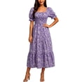 thumbnail image 2 of NTACZA Women Dresses Tiered Hem Casual Daisy Floral Sundress Maxi A-Line Short Sleeve Square Neckline Ruched Waist Beach Size XXL, 2 of 6