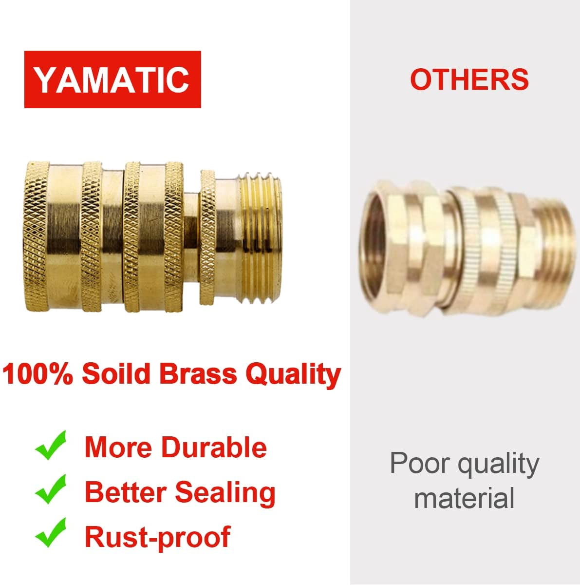 YAMATIC Solid Brass Garden Hose Quick Connect Set, 3/4 Inch GHT Water Hose Quick Connect Fittings (6 Sets)