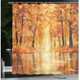 thumbnail image 4 of Ambesonne Autumn Shower Curtain, Forest Lake Fall Trees, 69"Wx84"L, Orange Brown, 4 of 5