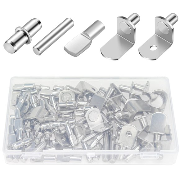 Helifouner 86 Pieces 5 Styles Shelf Pins Kit Nickel Plated Shelf Bracket Pegs Cabinet Furniture Shelf Pins Support For Shelf Holes On Cabinets Bookcases