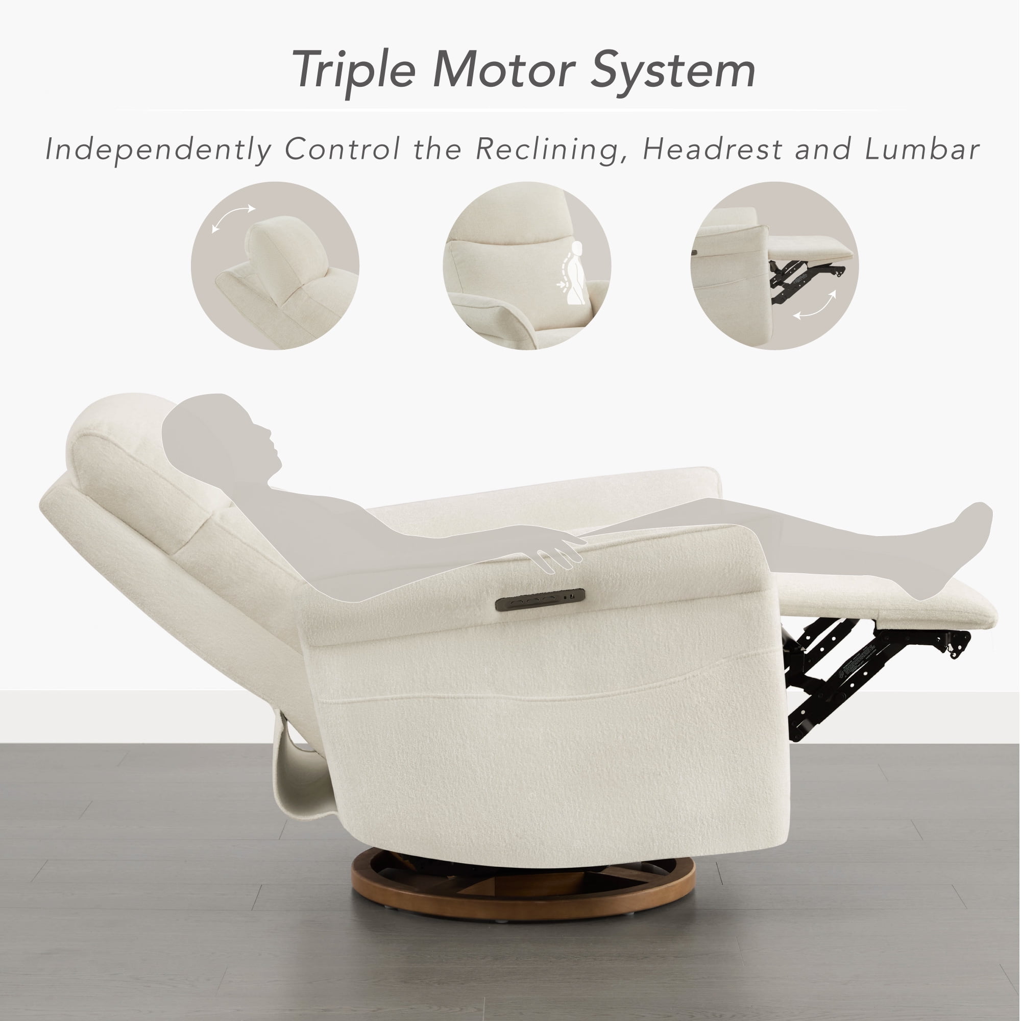Spruce & Spring Triple Motor Power Swivel Recliner for Mothers, Cream-Chenille