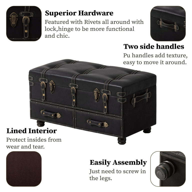 COZAYH Vintage Large Storage Trunk, Matte Black Chest